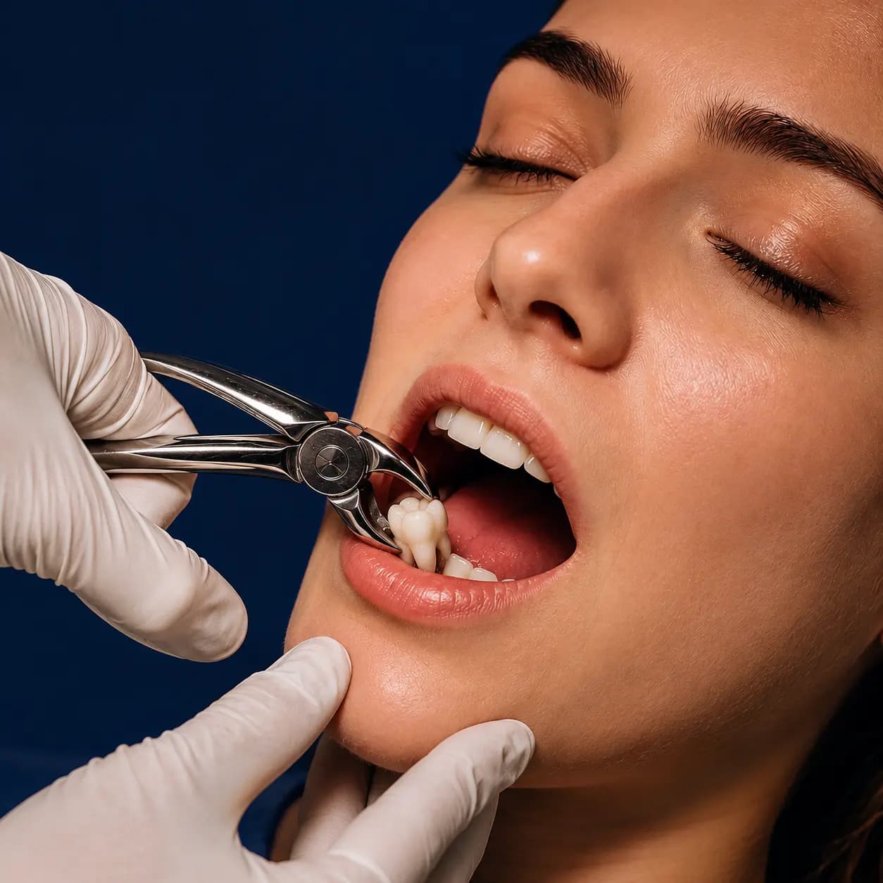 Dentist plucking tooth